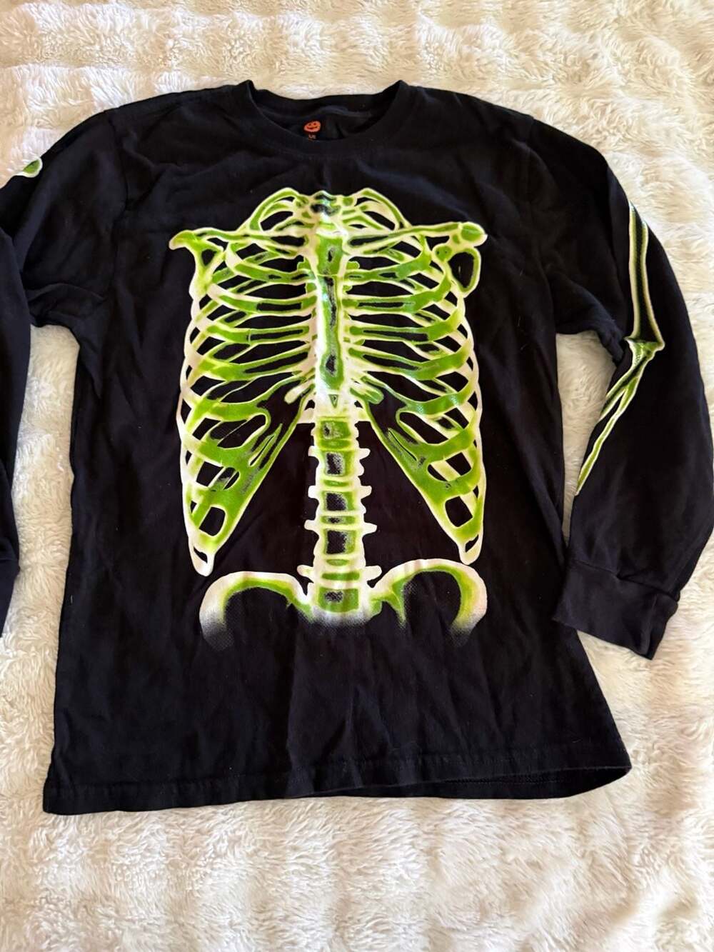 Glow Halloween Long Sleeve Skeleton Shirt Size L 10-12 Black